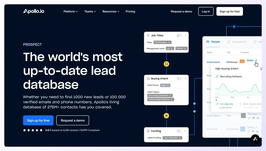 lead generation tools apollo io homepage