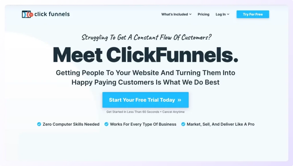 lead generation tools clickfunnels homepage