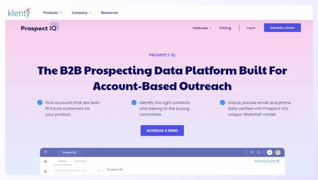Landing Page of Prospect IQ to find CEO' email address