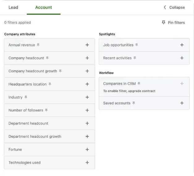 screenshot of linkedin sales navigators filter option in the advanced search feature