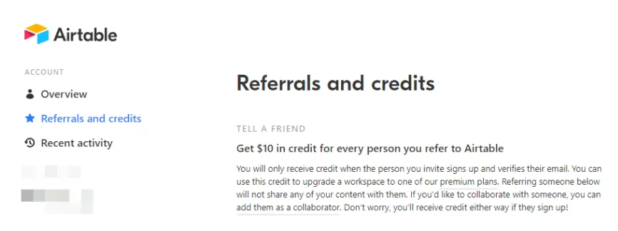 upselling example of the referral and credits
