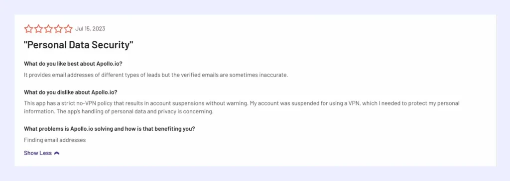 Apollo.io review on using personal data security