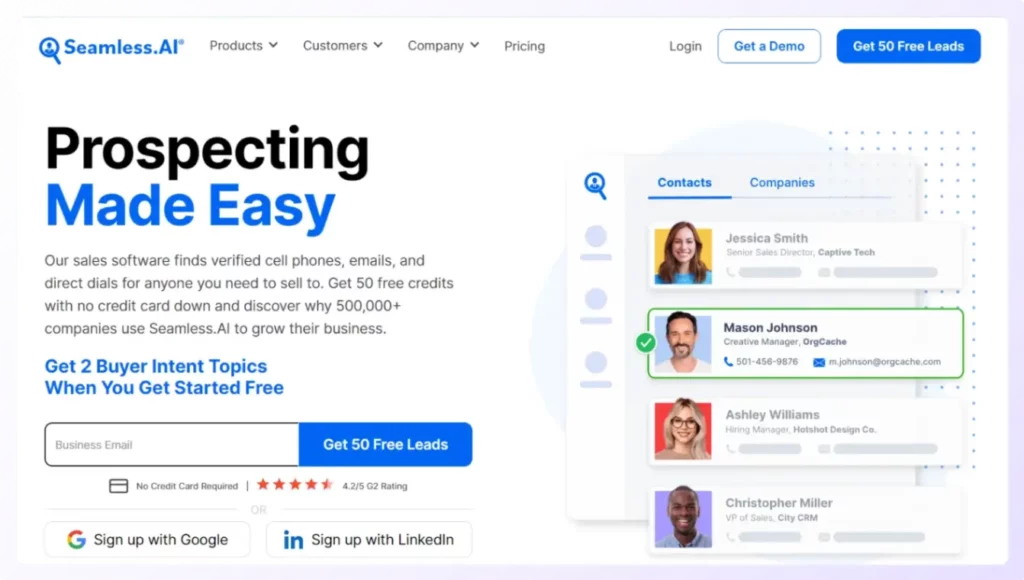 landing page of Seamless.ai b2b data provider tool