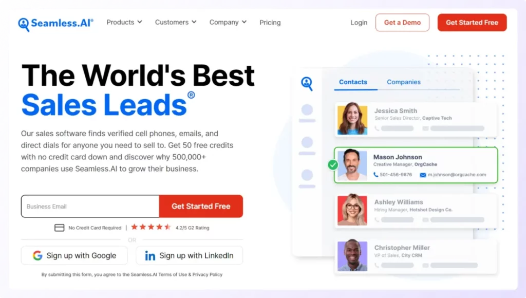 b2b email list providers seamless.ai landing page