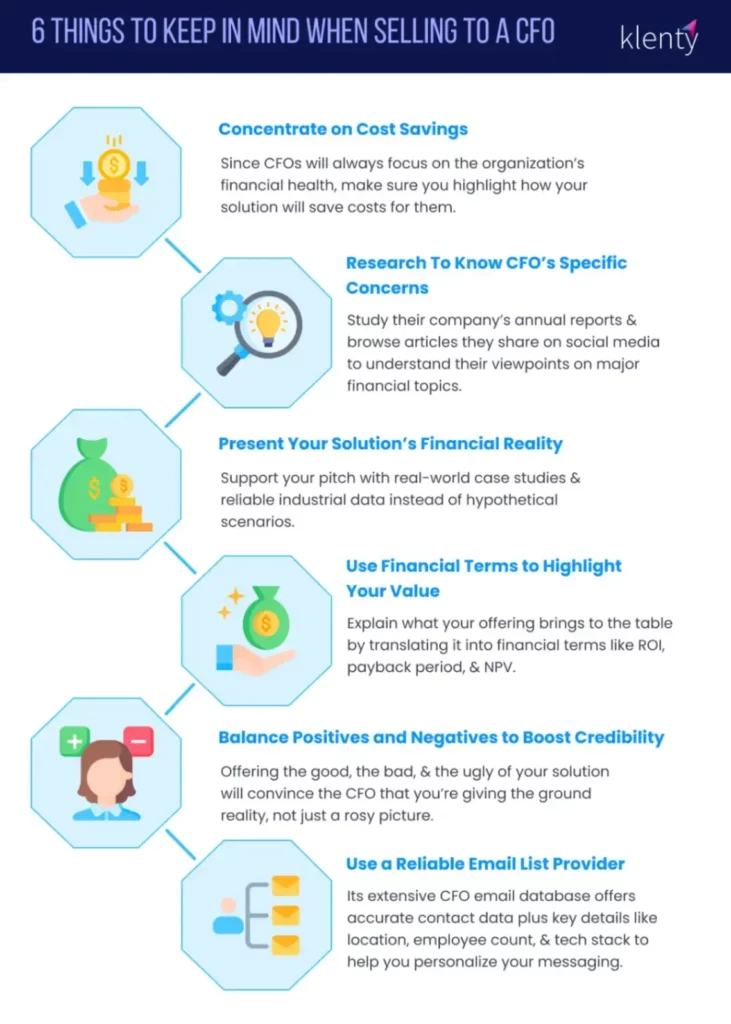 Infographic explaining important tips to get buy in from CFOs