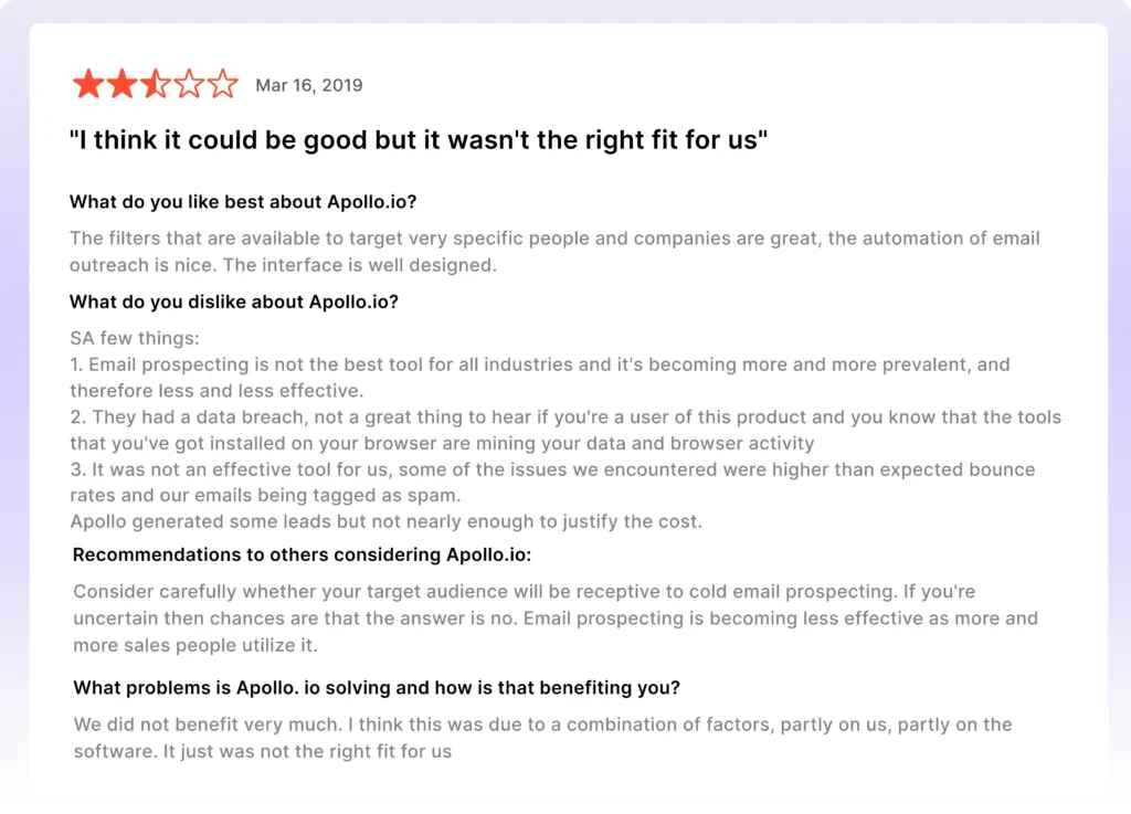 Apollo.io's G2 Reviews