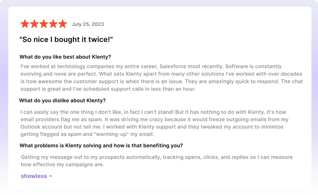 Klenty’s G2 Reviews