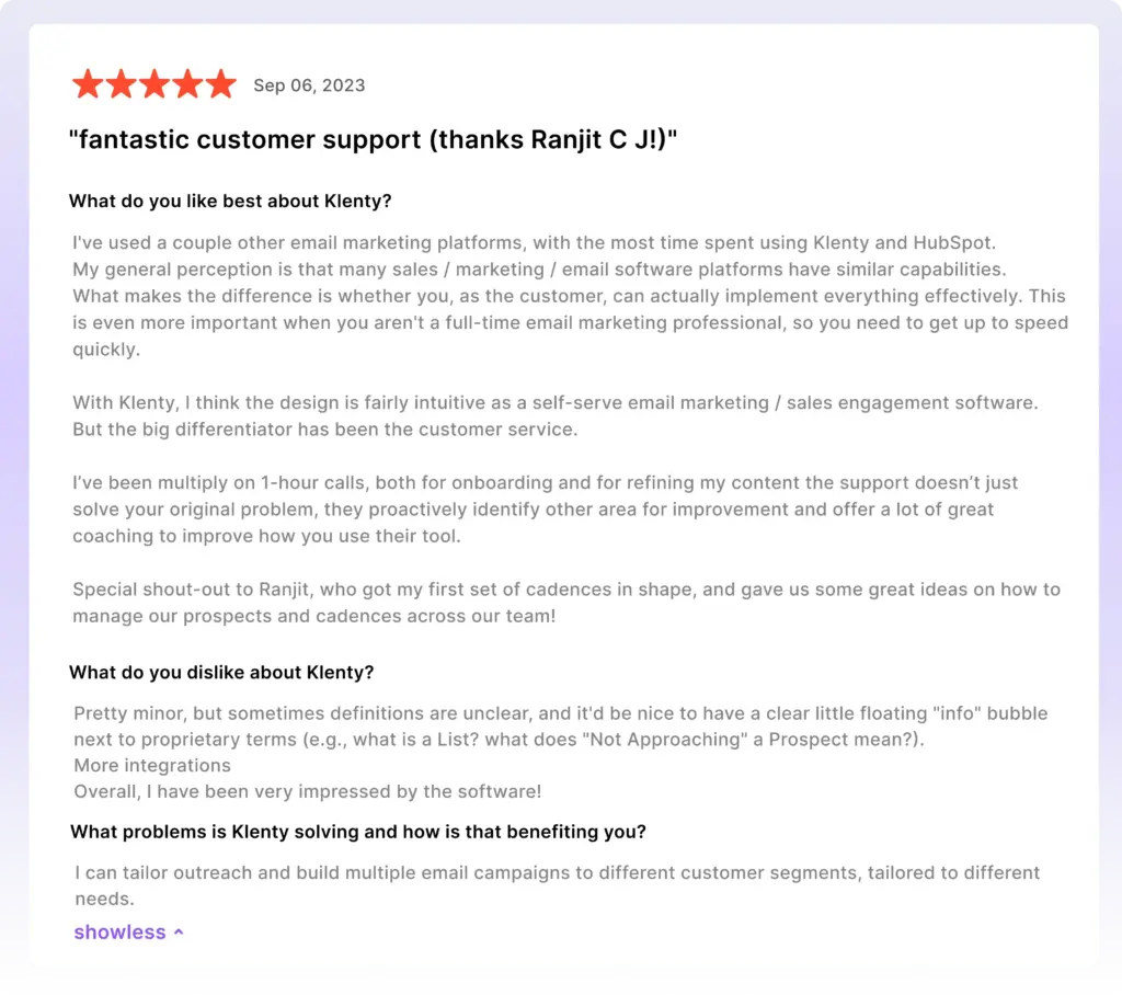 Klenty’s G2 Reviews