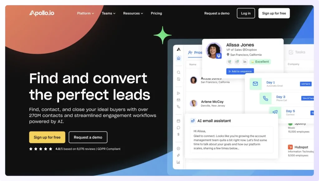 Landing page of Apollo.io