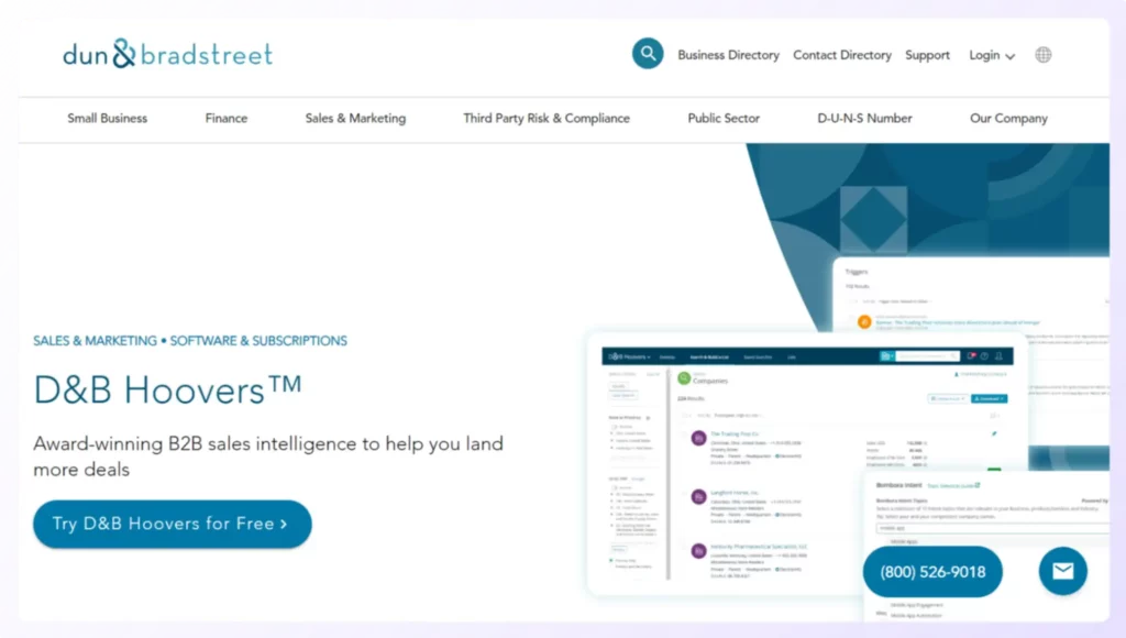 D&B Hoovers landing page