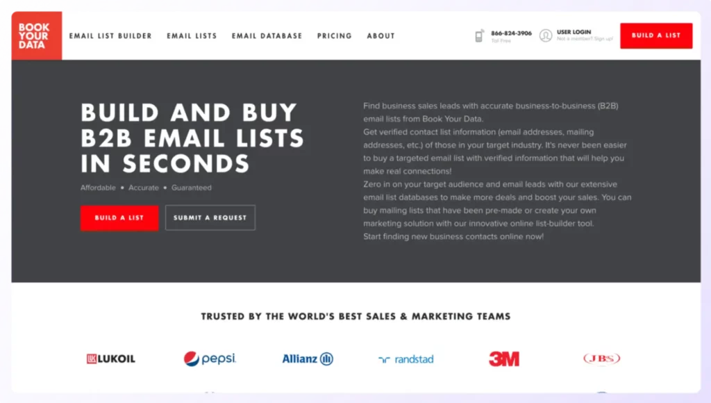 CMO email list provider Book Your Data  landing page