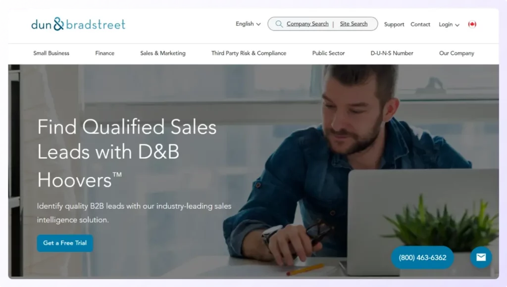 Landing Page of  lead generation company Dun & Bradstreet 