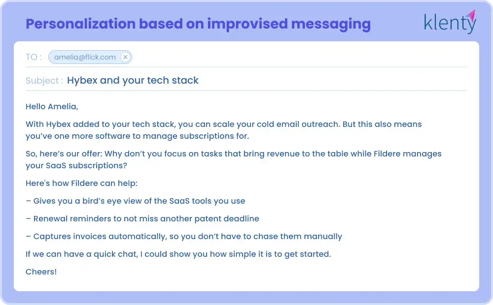 email personalization example based on improvised messaging