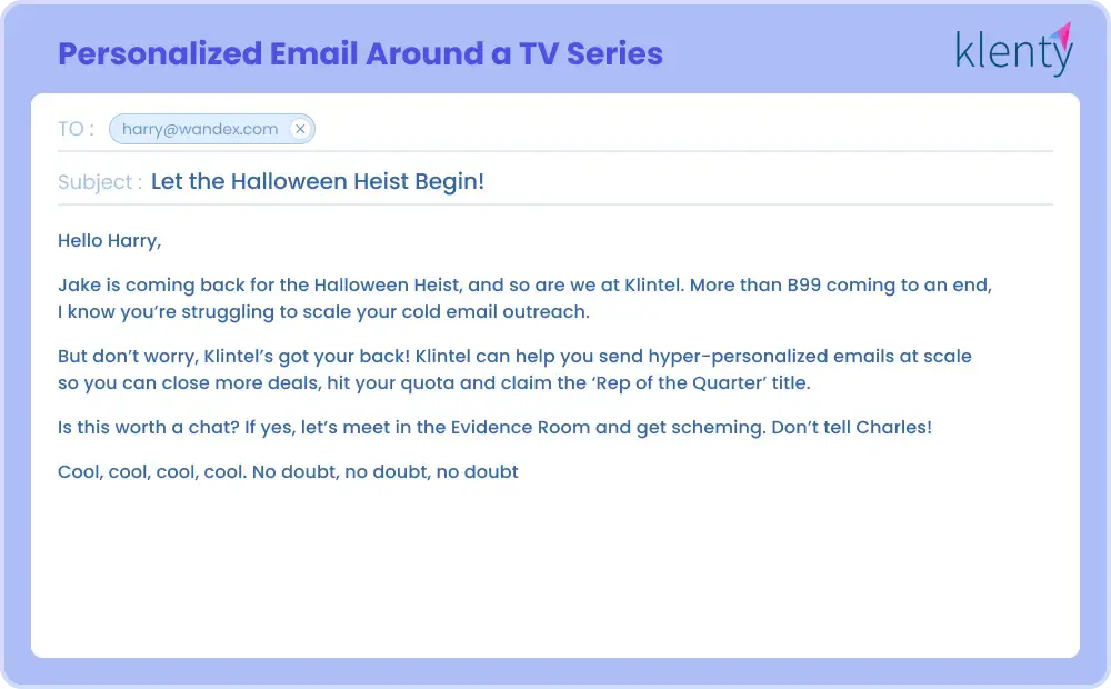 example for Personalized Email Around a TV Series