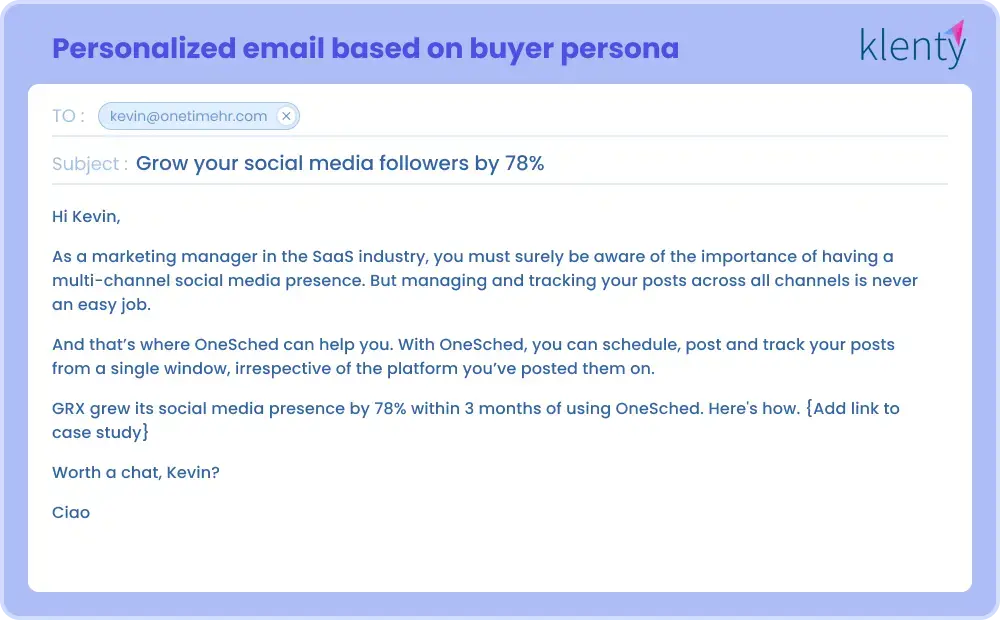 Example for Personalized email based on buyer persona