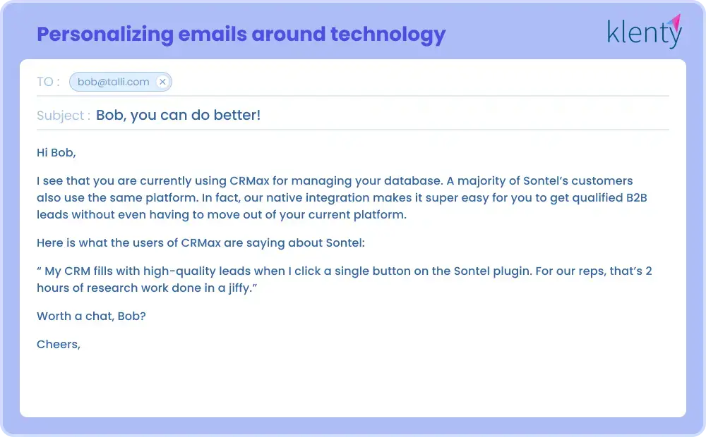 example of personalizing emails around technology