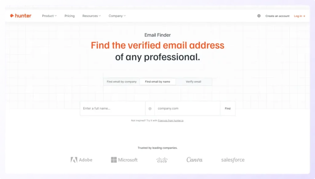 Hunter.io email finder tool and validate email address