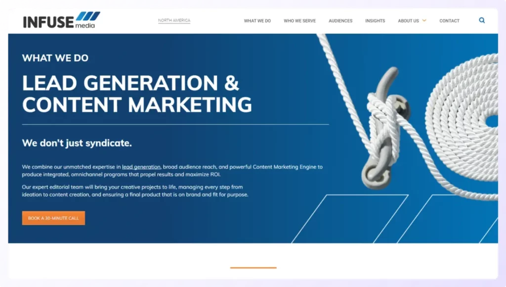 Landing Page of INFUSEmedia lead generation agency