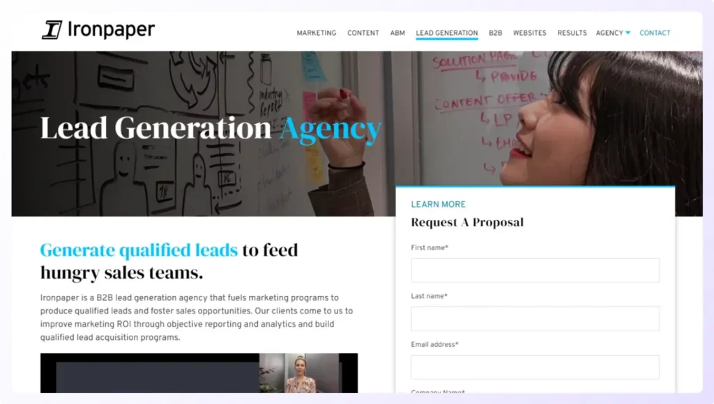 Home page of Ironpaper lead generation agency