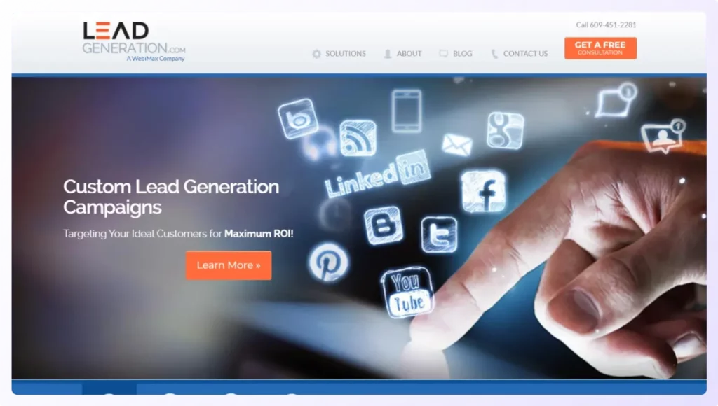 Landing Page of LeadGeneration.com - Agency for lead generation