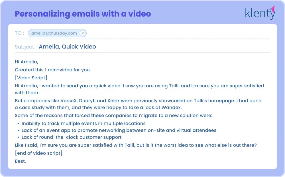Personalized email sample with a video