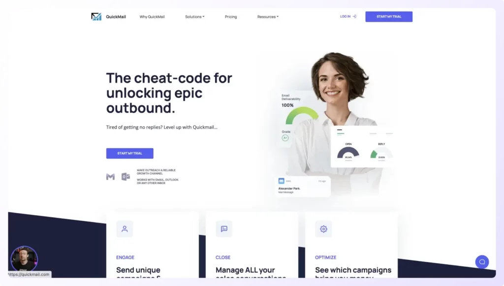 Landing Page of quickmail an alternative to salesloft