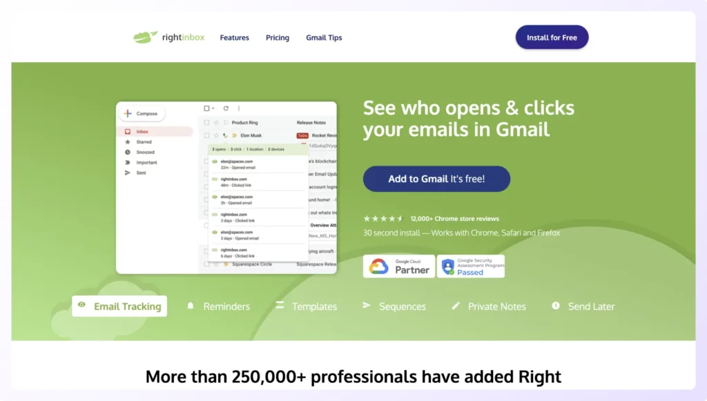 Screenshot of homepage of Rightinbox- An Email Sequence software