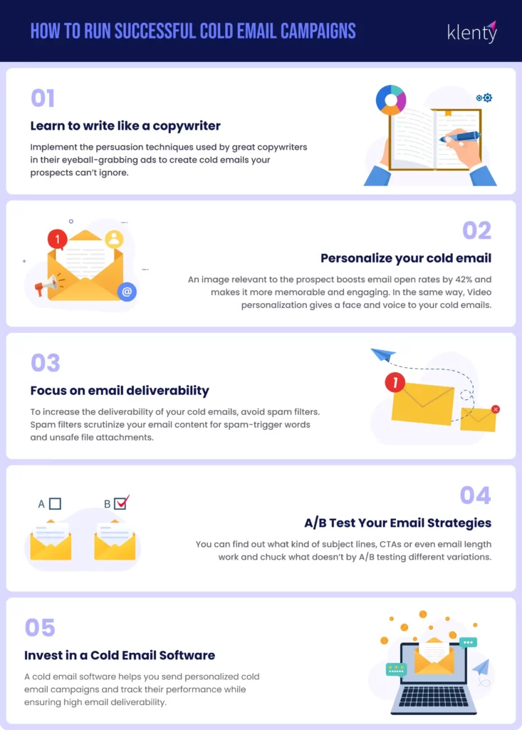 An infographic containing tips to ensure a successful cold email campaign.