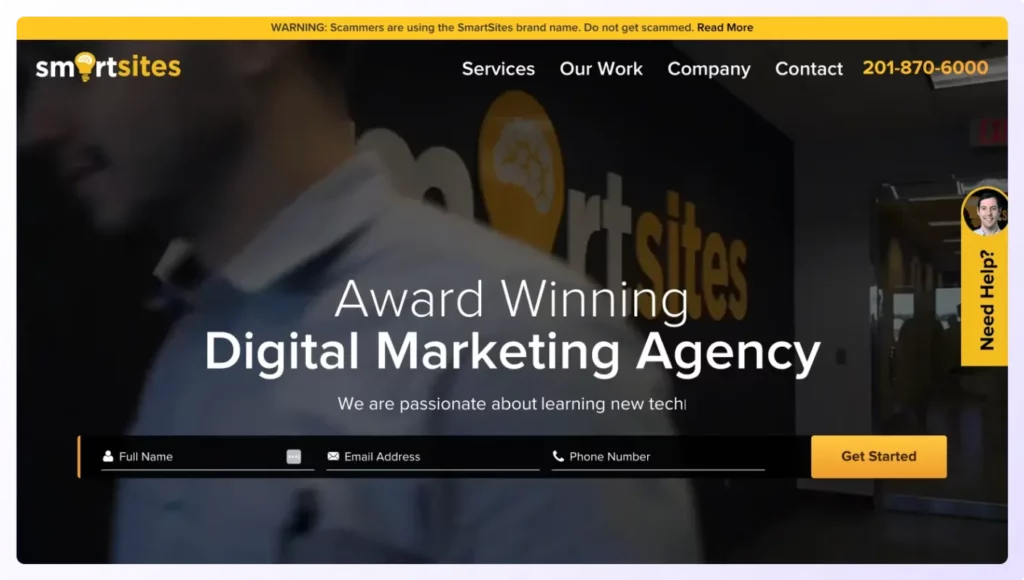 Landing Page of SmartSites digital marketing agency