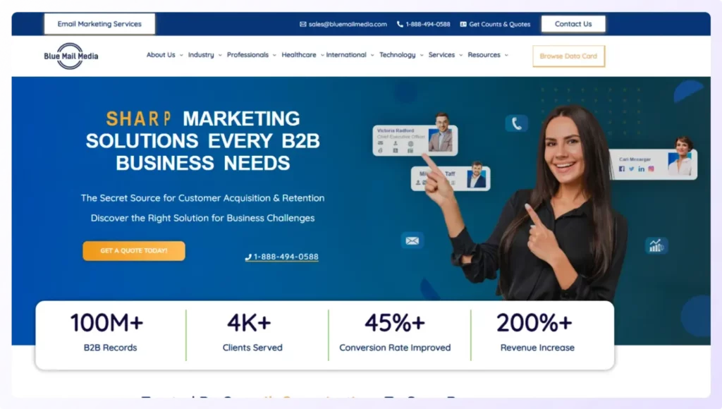 Blue Mail Media C-level Executive Email List Provider landing page