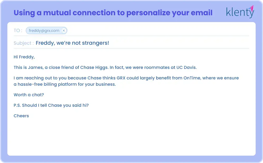 example for using a mutual connection to personalize your email