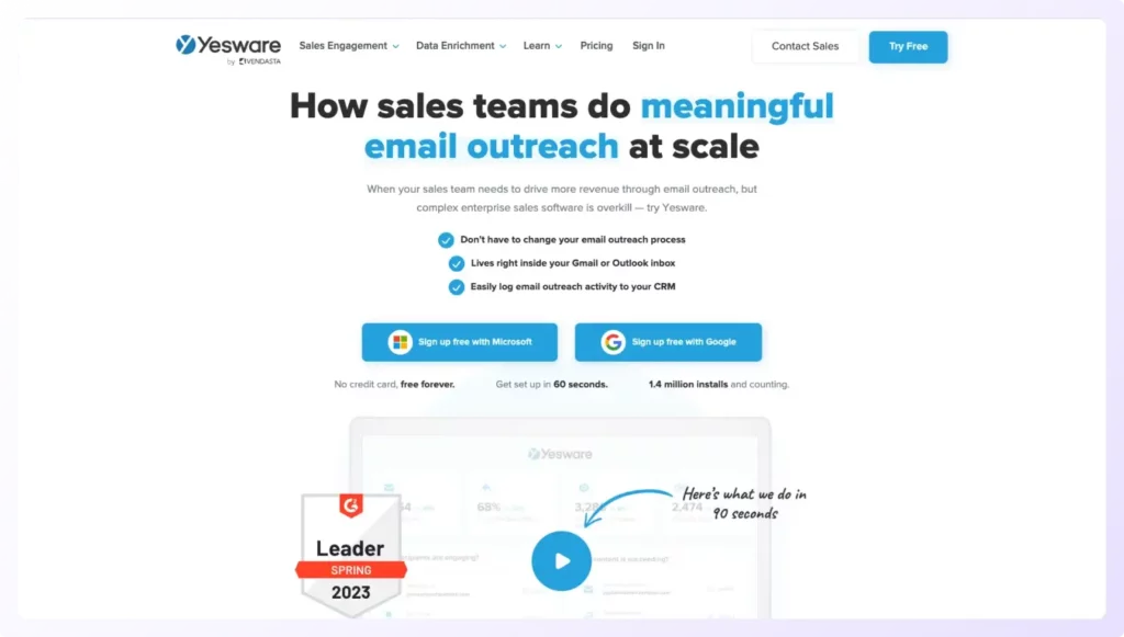 Landing Page of yesware an alternative to salesloft
