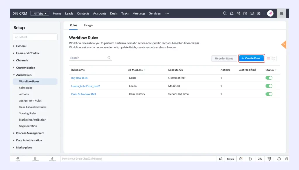 Automate workflows with Zoho CRM 