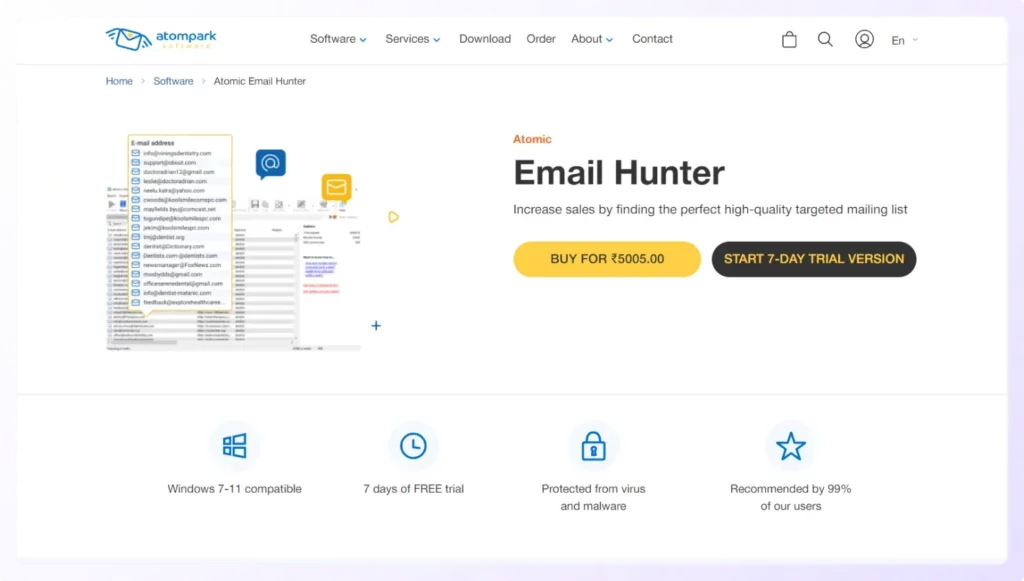 home page of Atomic Email Hunter is one of the email extractor software