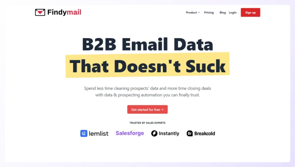 Findymail is one of the top email extractor software landing page