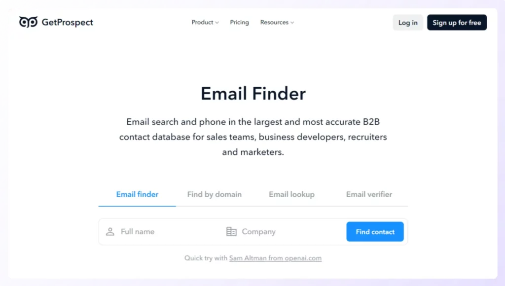 Getprospect one of the Email Extractor software landing page