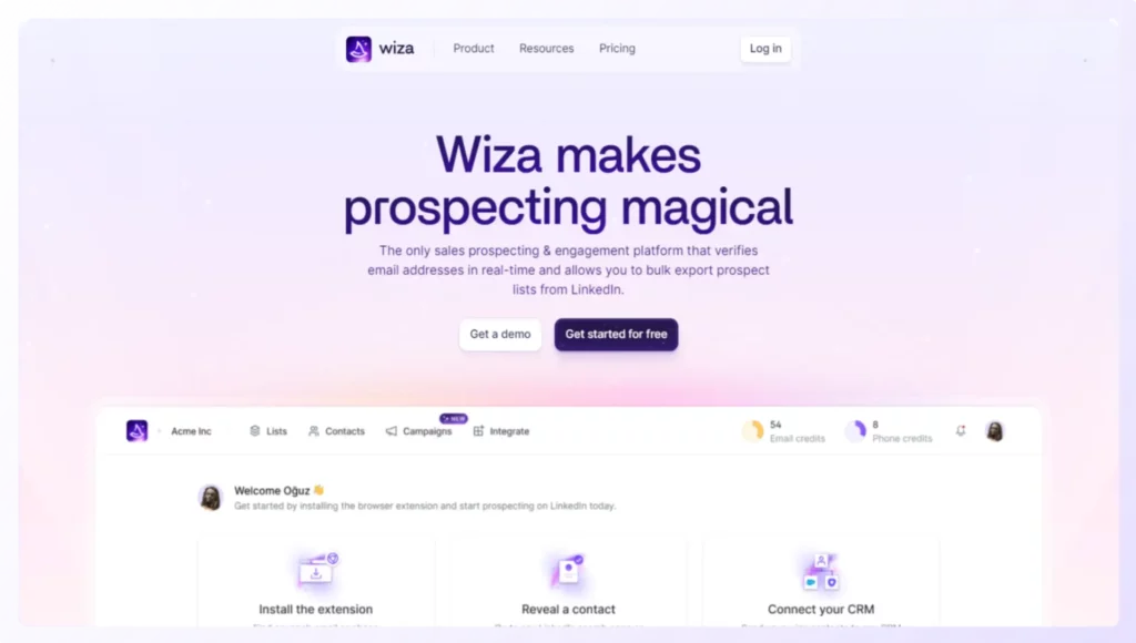 Wiza Email Extractor tools landing page