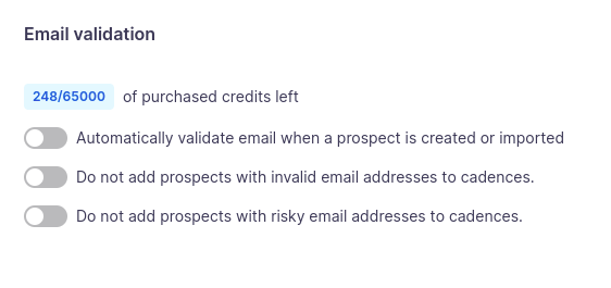 Email Validation settings