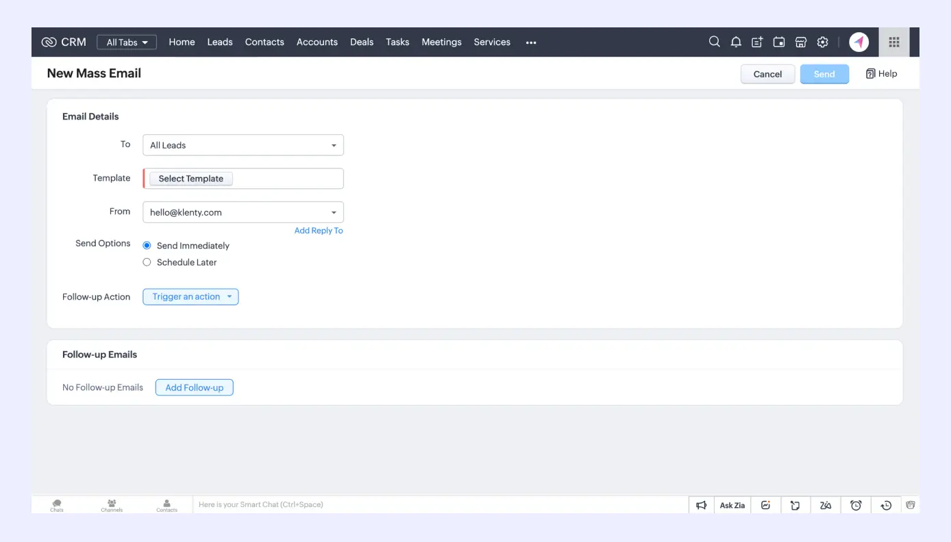 Mass Email feature of Zoho CRM