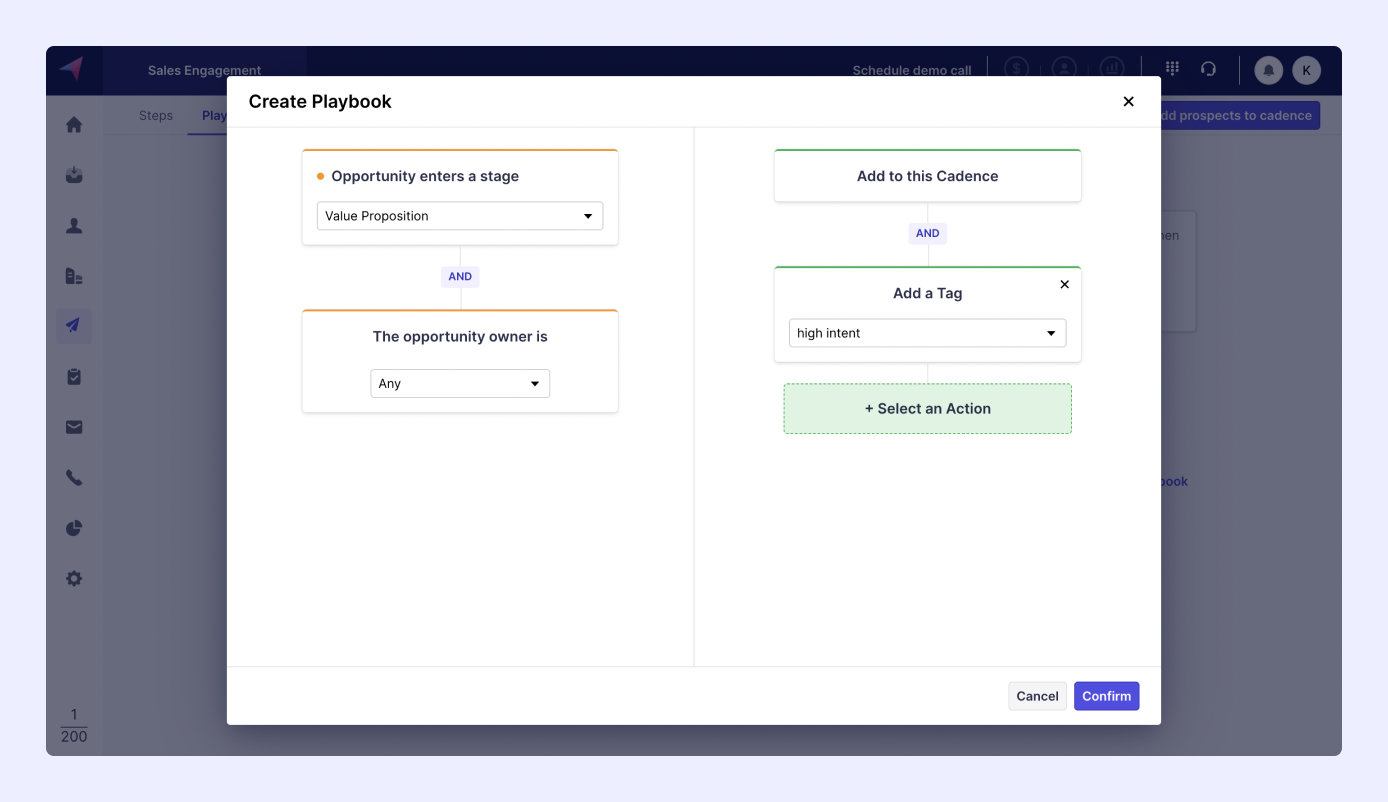 Playbook image showing creating new triggers for prospects at all stages