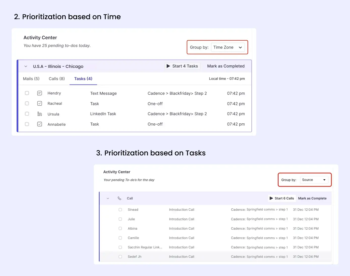 Prioritization based on time and tasks 