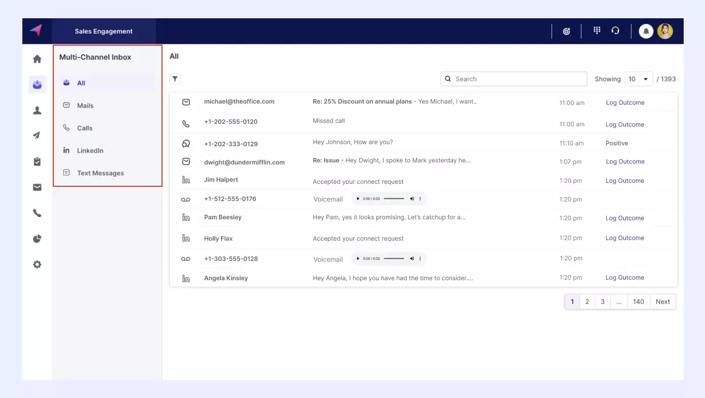Screenshot of multi-channel inbox 