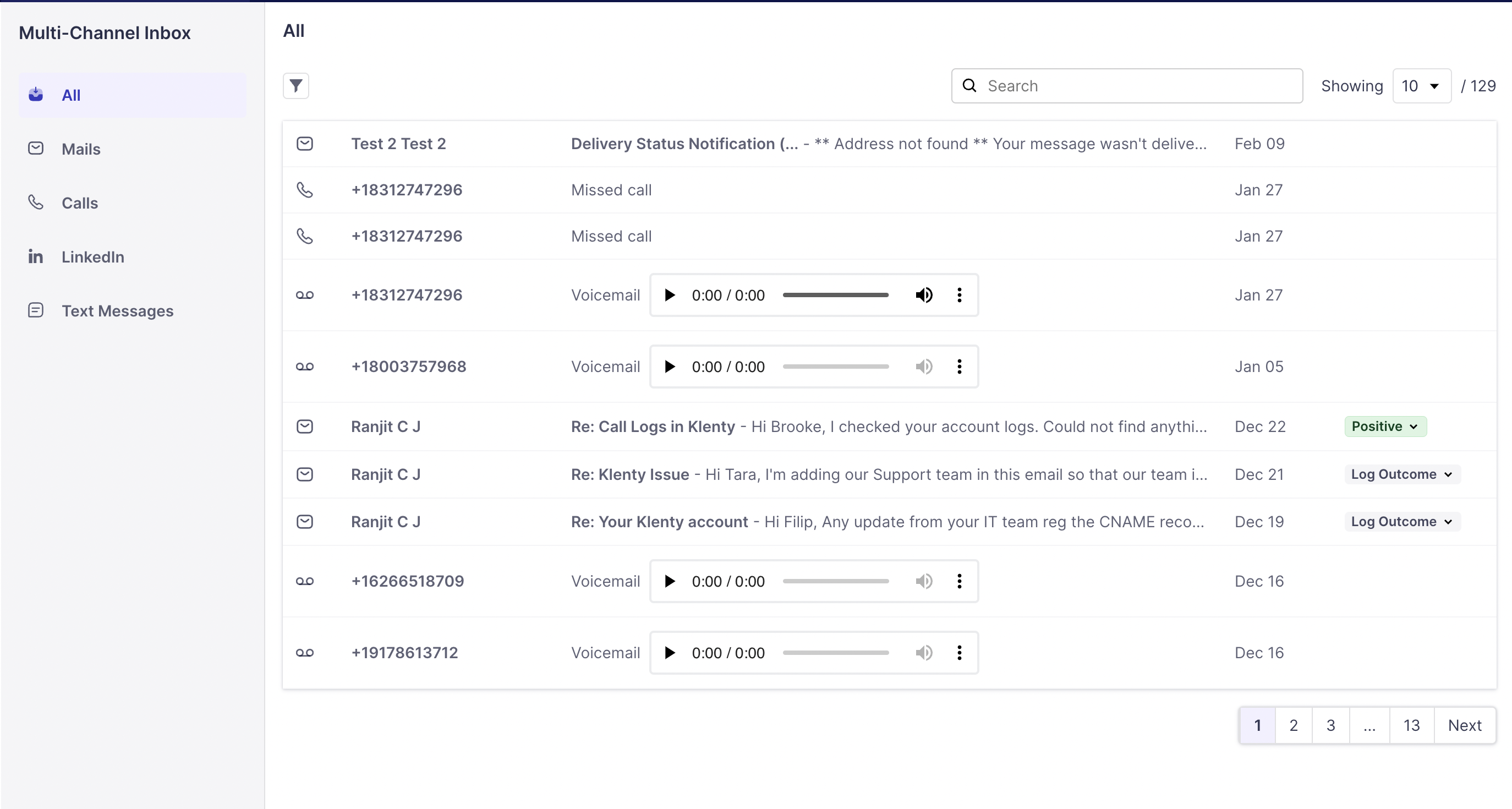 Screenshot of Multi-Channel Inbox