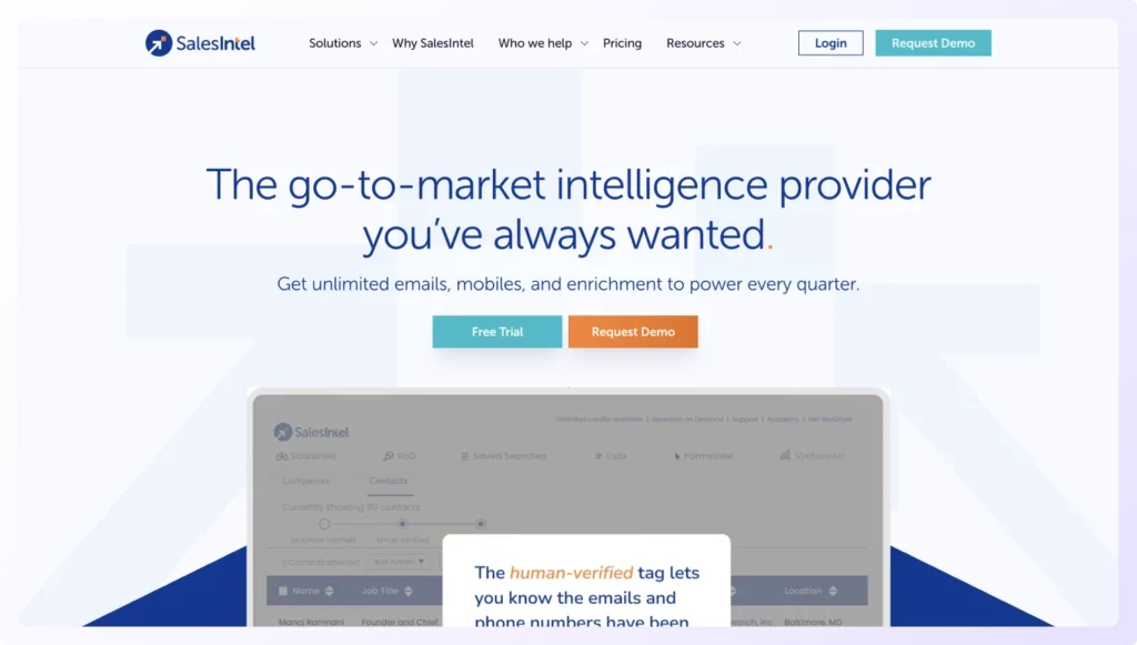 Find B2B list brokers by SalesIntel