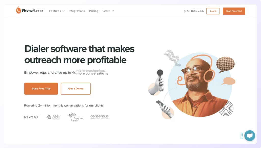 best auto dialing software PhoneBurner's landing page