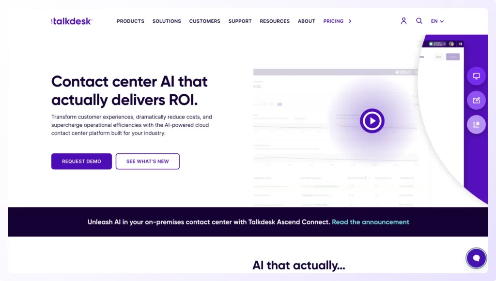 AI-powered cloud auto dialer software Talkdesk's page