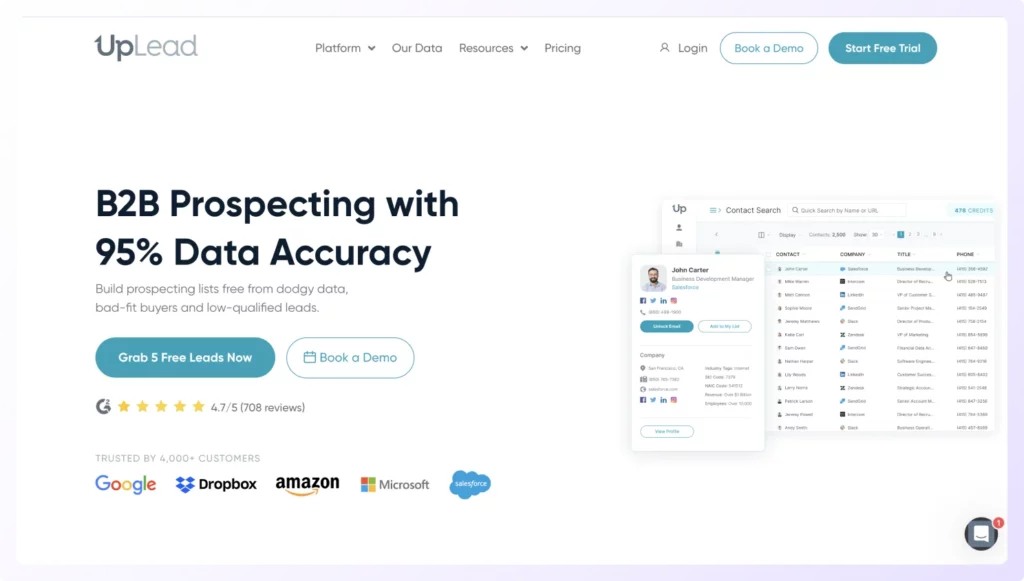 Uplead is a Best email list providers with 95% data accuracy rate