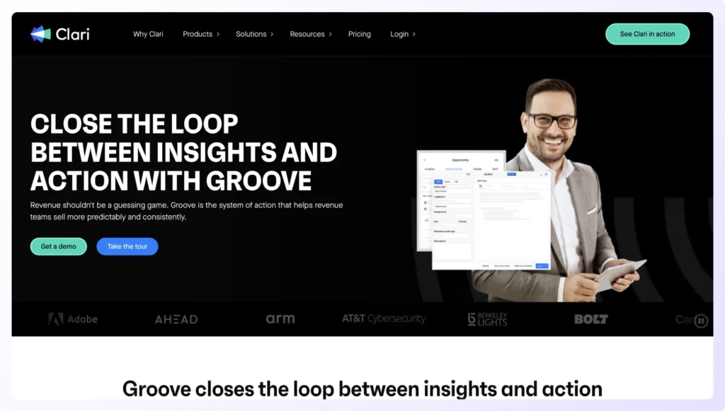 outbound call tracking system Grove, a Clari company landing page