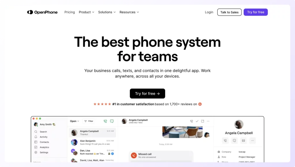 OpenPhone cloud-based outbound call tracking software home page