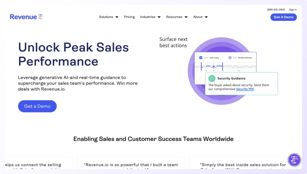 cloud based outbound call tracking software Revenue.io landing page